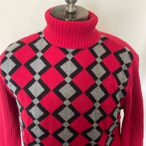 Covington Red argyle turtleneck sweater size Large fitting 14-16
